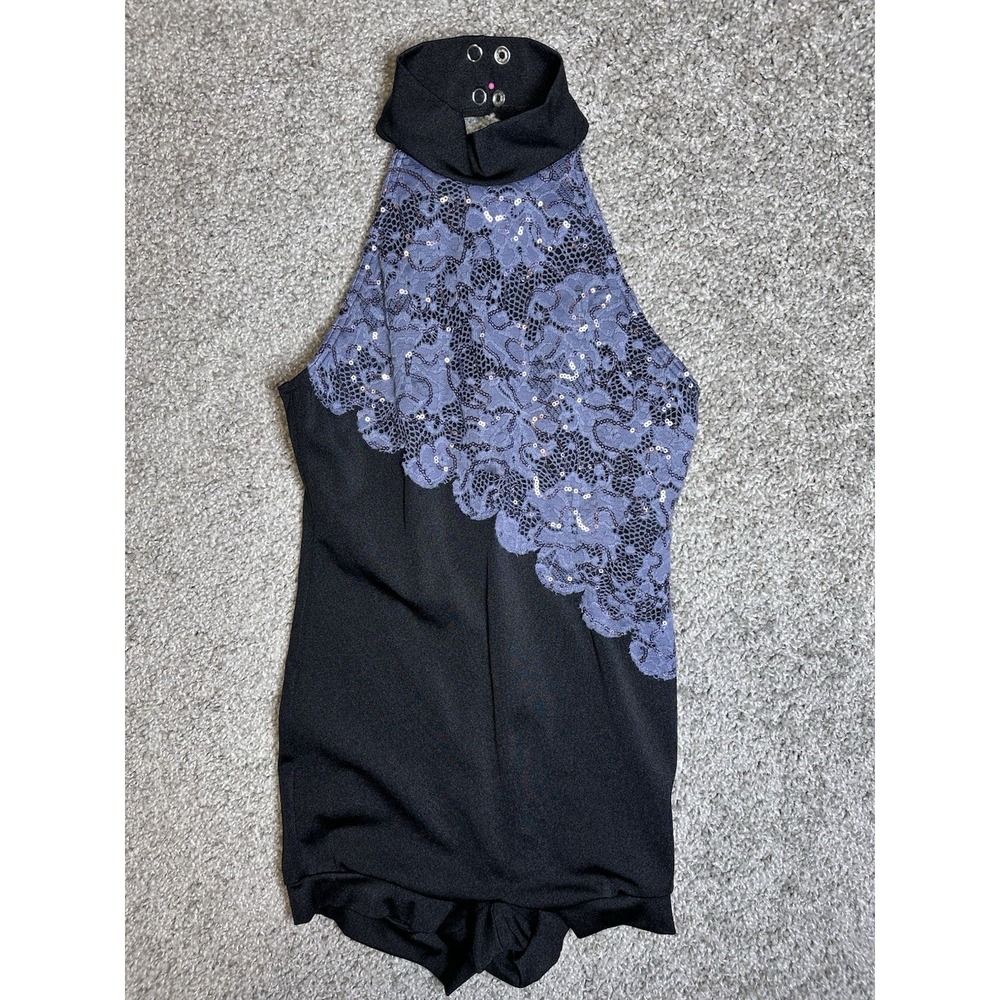 Weissman MC Medium Child Black Purple Sequin Lace Dance Costume Biketard